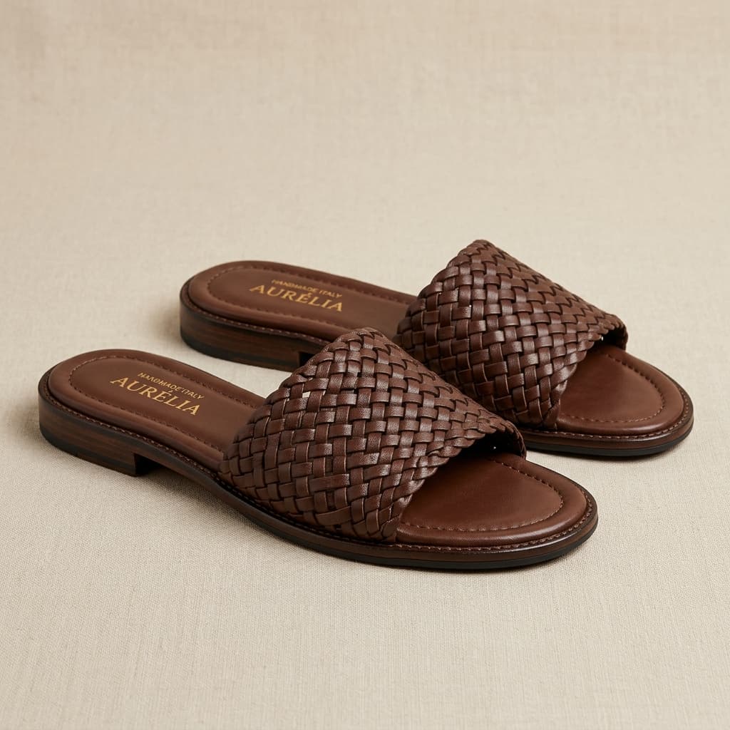 Woven Leather Slides